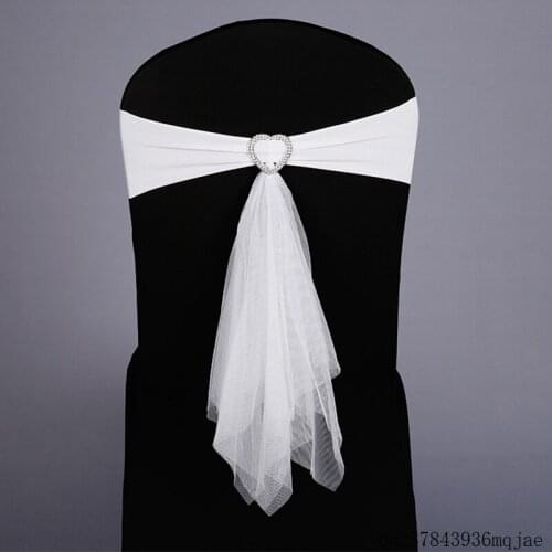 100pcs Muslin Chair Sashes Stretch Band with Heart Buckle Wedding Decor Party Decoration