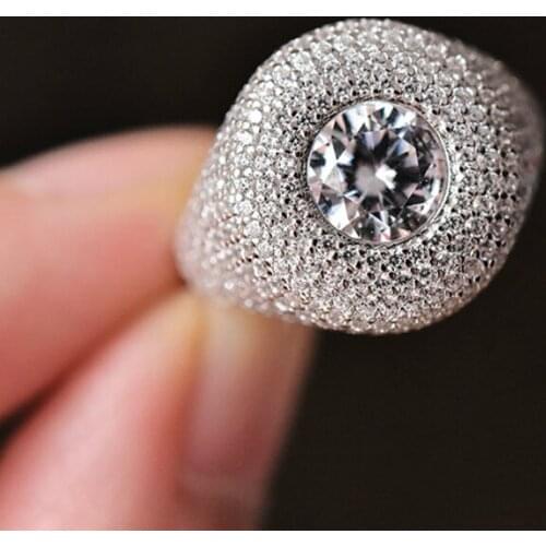 2021 New Fashion Cubic Zirconia Round Finger 925 Sterling Silver Ring For Men Women Bling CZ Male Rapper Jewelry Ring