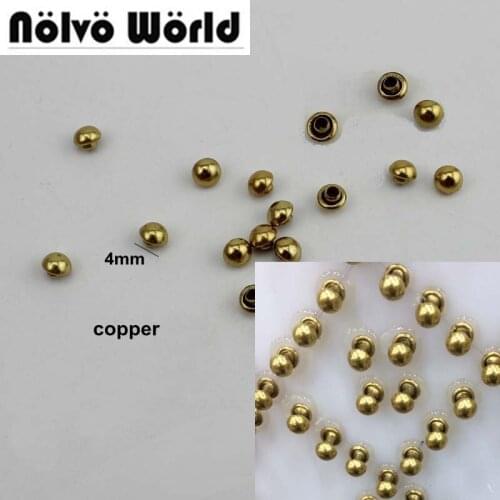 500pcs cover rivet 4mm 100% Copper Head Copper Feet Solid Rivets Fasteners High Quality Leather Crafts Bags shoes Studs