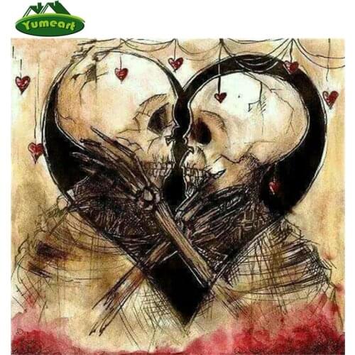 5D Diy Diamond Painting Cross Stitch Heart Shape Skulls head kissing Mosaic Kits Home Decor Diamond Embroidery Needlework