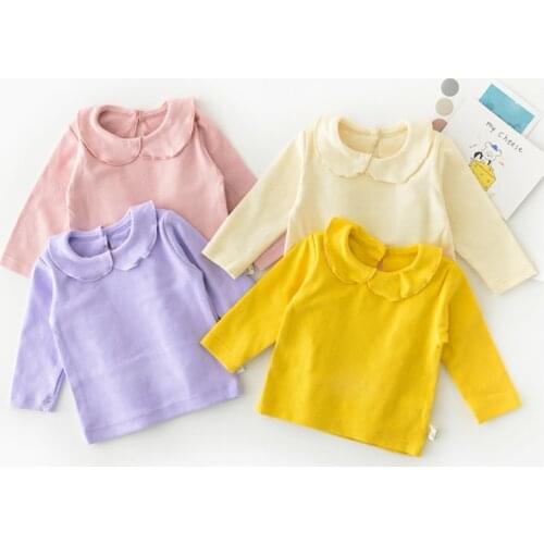 Soft breathable newborn baby girls blouse Spring autumn cotton long sleeve kids petal collar shirt for girls clothing tops child