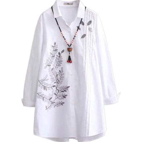 Womens Tops Large Size Blusas White Long Sleeve Blouse Spring New Loose Slim Korean Style Cotton EmbrOidered Long Shirts XL 4XL
