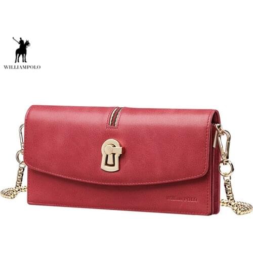 WilliamPolo Wallet Womens Genuine Leather Fashion Long Ladies Handbag Mobile Phone Bag Large Capacity Shoulder Cross Bag wallet