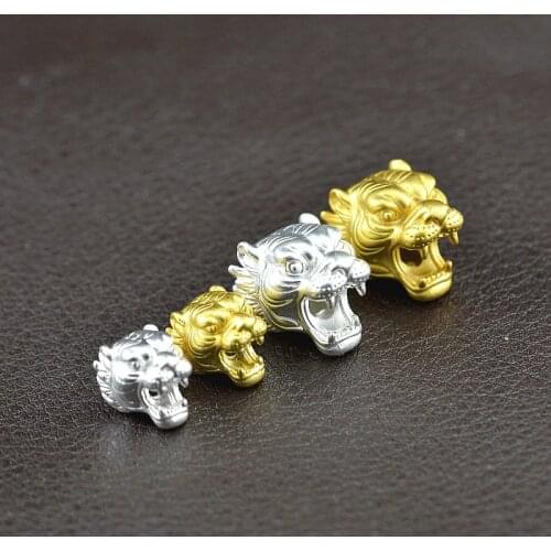 100% 3D 999 Silver Tiger-Head Beads Pure Silver Jewelry Accessories Beads DIY Bracelet Beads