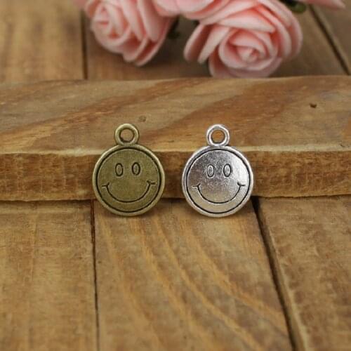 DIY Accessories and Accessories 12MM Alloy Smiling Face Round the Antique Double Side Pendant antique copper silver zinc brass