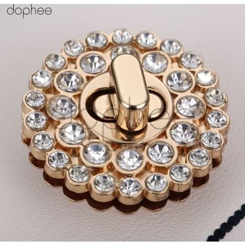 Dophee 1pc 40mm Gold Rhinestone Metal DIY Clasp Turn Twist Lock For Women Handbag Shoulder Bag Purs