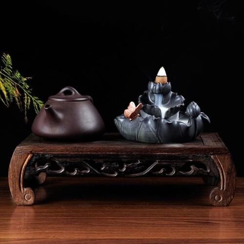 Ceramic butterfly back incense burner incense Moonlight creative sink sandalwood oil burner wood base