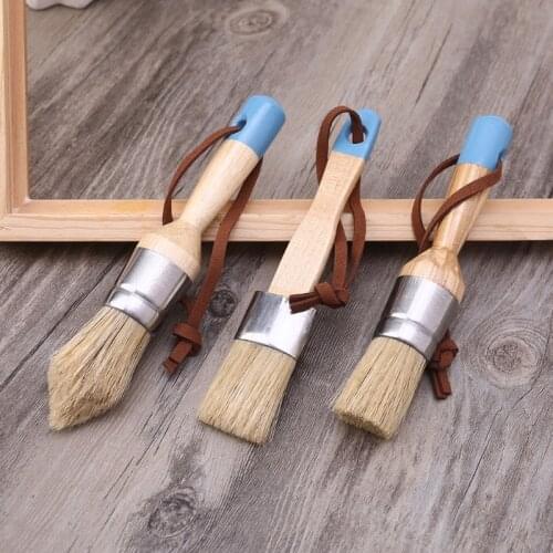4 Pcs Round Flat Pointed and Wide Chalk Paint Wax Brush Ergonomic Wood Handle Natural Bristle Brushes Furniture Waxing
