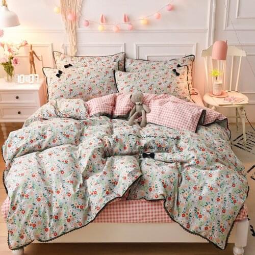 Small Flowers 100% Cotton Bedding Sets Queen size Duvet cover Flat/fitted sheet Pillowcase For Girls Bed set