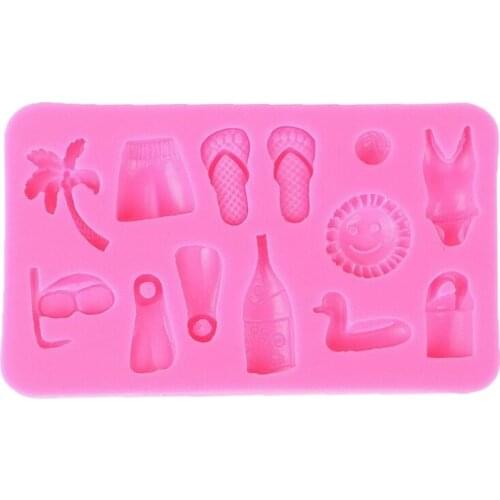 Summer Beach Sun Slipper Glasses Swimsuit Short Silicone Mold for DIY Party Cake