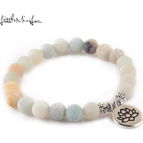 Lotus OM Buddha Charm Yoga women Bracelet Matte Frosted Amazonite beads bracelets for women jewellery accessories