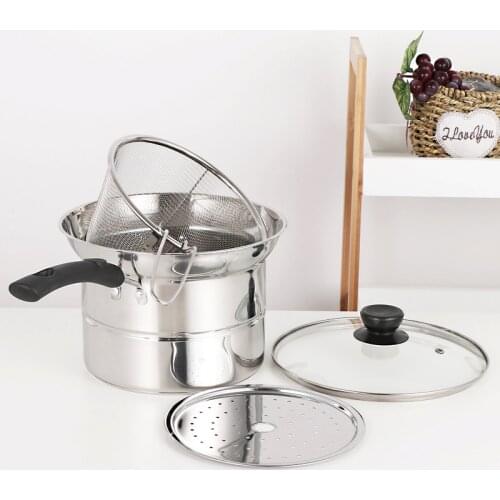 Multifunctional cookware metal stainless steel kitchen accessories cooking basket noodle pots pasta pot with strainer