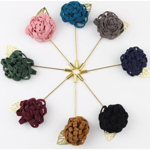 Fashion Boutonniere Small Bandage Flower Leaf Stick Lapel Tie Pin Brooch Badge Cloth Breastpin