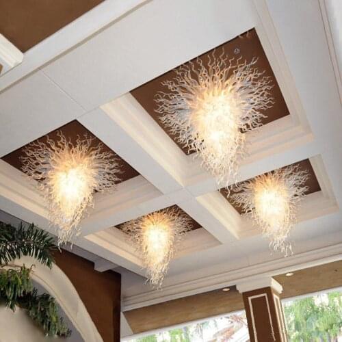 Hotel Lobby Milk White Pendant Lamps 110 CM Hall Living Room Hand Blown Glass Chandelier for Wedding House Decoration