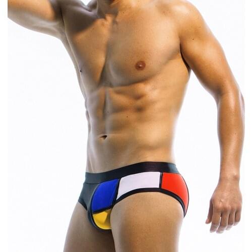 Mens Sexy Patchwork Fashion Swim Wear Close-fitting Swimming Suits Beach Bikini Hot Spring Swimming Briefs