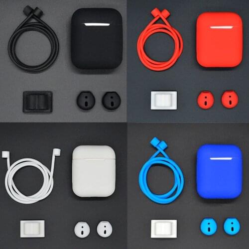 4 in 1 Silicone Case Set For Airpods 1 2 Coque Protection Bags Cover Watch Band Holder Anti-lost Strap for Apple AirPods 1 2
