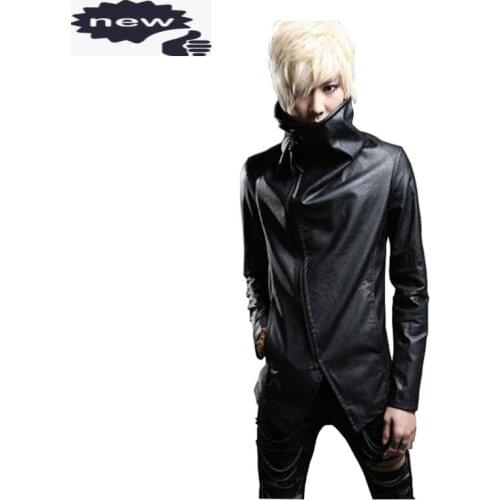 New Vintage Mens Gothic Turtleneck Pu Leather Jacket Slim Fit Punk Style Outwear Coat Motorcycle Personality Windproof Jackets