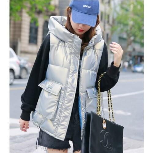2021 Winter New Shiny Fashion Down Cotton Vest Jacket Women Thickened loose And Thin Waistcoat Waistcoat Vest Female