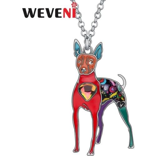 WEVENI Rhinestone Crystal Enamel Alloy Sweet Rat Terrier Dogs Necklace Pets Pendant Fashion Party Jewelry For Women Girls Gifts