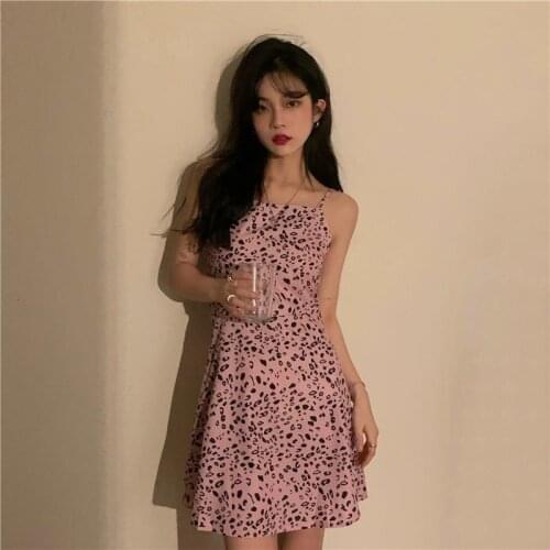 Summer Pink Spaghetti Strap Mini Dress Women Fashion Sleeveless Casual A-Line Dress Lady Streetwear Clothes 2020 New