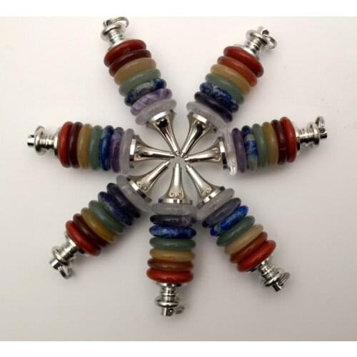 Natural Stone 7 Reiki Chakra Pendulums Pendant Necklace Wheels of Life Gems Jewelry making Wicca Dowsing 5pcs wholesale