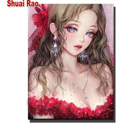 Full Square Round Diamond Painting Cartoon Girl Mosaic Cross Stitch Handmade Art Home Decoration cute Woman Diamond Mosaic B112