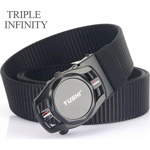 TRIPLE INFINITY Fashion Metal Automatic Buckle Nylon Male Belt Trousers Business Belts Top Quality Designer Mens Fabric Belt