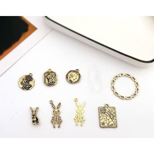 Retro 40pcs/lot cartoon bunny flowers rounds avatar shape alloy floating locket charms diy jewelry earring/garment accessory