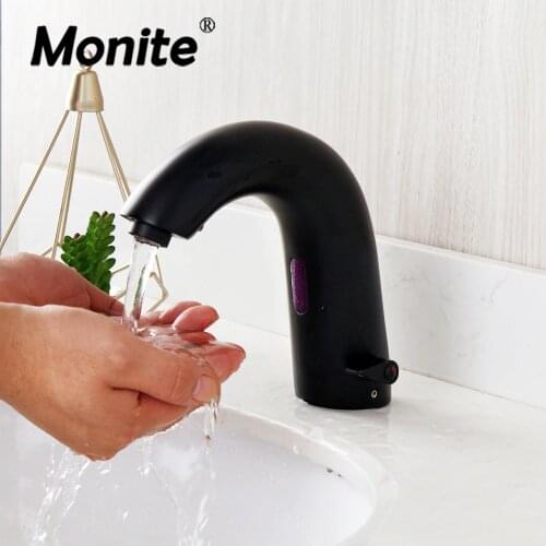 Monite Matte Black Bathroom Sense Faucet Wash Basin Tap Automatic Sensor Faucet Inductive Basin Sink Water Mixer Tap Faucet