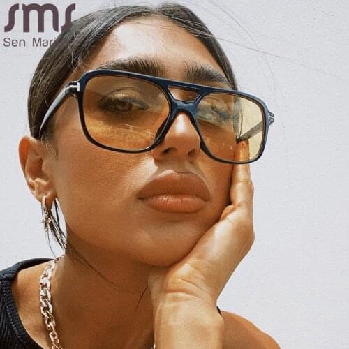 2021 New T-shaped Sunglasses Fashion Man Women Square Double Beam Glasses Refreshing Ocean Color Sun Glasses Eyewear Outside