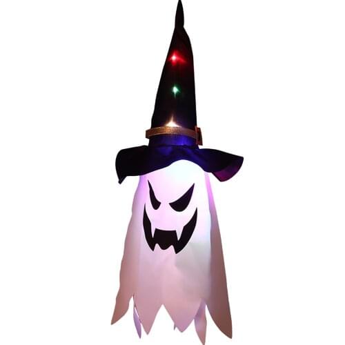 Halloween LED Lanterns Wizard Hat Hanging Lamp Ghost Face Light String Festival Horror Atmosphere Room Decoration Lights Pendant