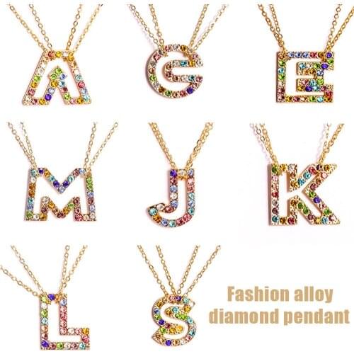 Unique Creative Rhinestone Sexy Clavicle Necklace Letter A C E J K L M S Fashion Pendant Long Chain Jewelry for Women