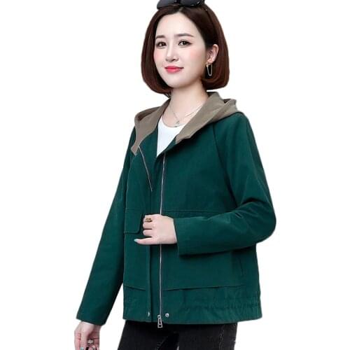 2021 Female Windbreakers New Spring Autumn Short Jacket Coats Loose Plus Size 4XL Hooded Coat Womens Casual Tops Outerwear