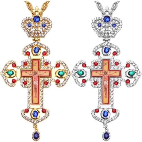High quality pectoral cross orthodox Jesus crucifix pendants rhinestones chain religious necklace Jewelry pastor Prayer items