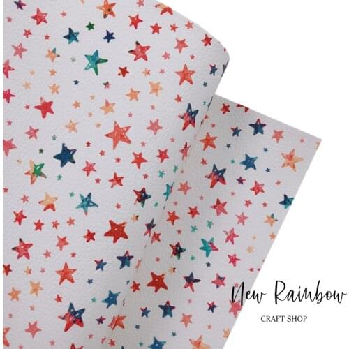New Rainbow Cute Kids Design Colorful Stars Faux Leatherette In 30x138cm/Roll For DIY Baby Bows, Shoes, Bags, Homedeco
