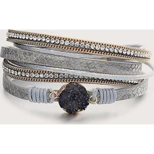 Jewelry Women Elegant Bracelet Resin Stone Charm Leather Bracelets Fashion Boho Multilayer Braided Wrap Bracelet Female Jewelry