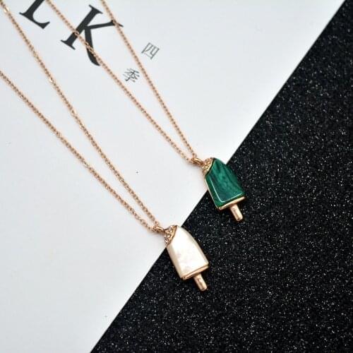 VENTFILLE 925 Sterling Silver Shiny Diamond-Studded Small Ice Cream Bar Ice Titanium Steel 18K Gold Necklace Clavicle Chain