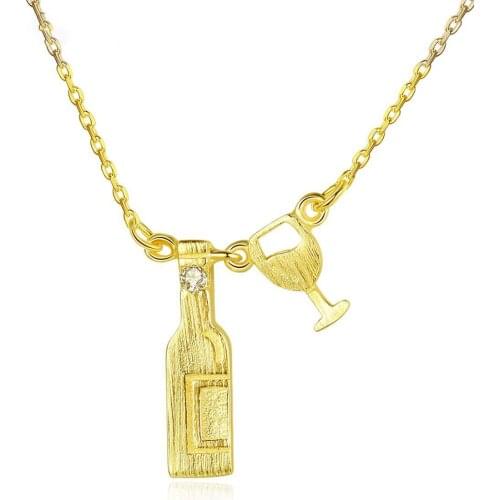 MetJakt S925 Sterling Silver Personality Trend Wine Bottle Pendant Fashion All-match Lady Clavicle Chain