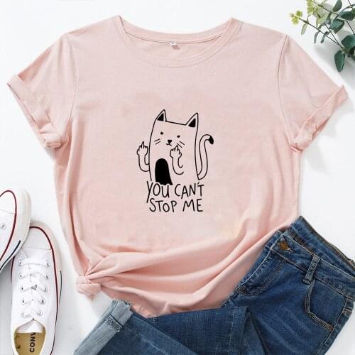 YOU CAN'T STOP ME Graphic T Shirts WOMEN Cotton Round Neck Casual Short-sleeved T-shirt Women Stick Figure Funny Tshirts Women