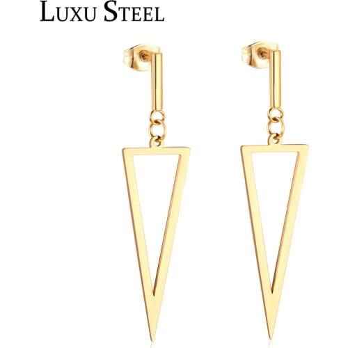 LUXUSTEEL Pendientes Mujer Small Earrings Stainless Steel Gold Triangle Geometry Drop Earring Fashion Jewelry Trendy
