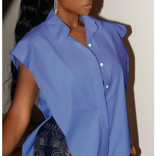 Women Fashion Tops Sexy Cut Out Side Button Up Shirt Clothing Sleeveless Female Blouse Solid Color Vest Hollow Loose Lapel