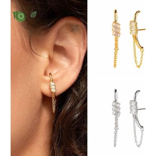 Real S925 Silver Rainbow Brimmed Hat Pendant Earrings for Women Engagement Zircon Stud Earings Rectangle Crystal Accessories