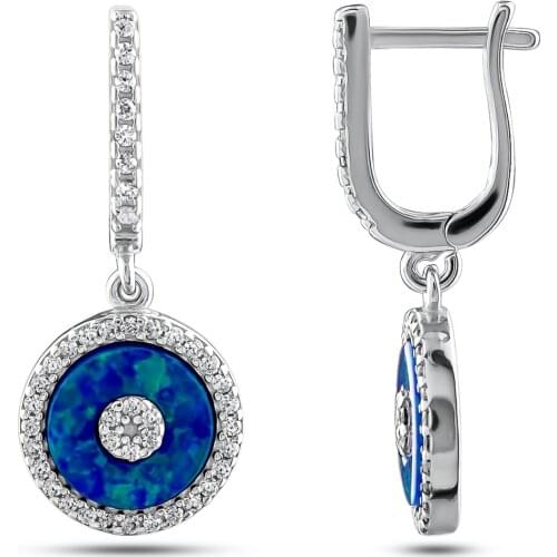 Solid 925 Sterling Silver Women Round Model Drop Silver Earrings Social Blue Stone Earrings Multi Stone Women Jewelry