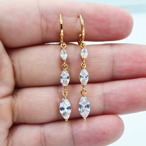 Trendy Gold Color Clear Zircon CZ Marquise Crystal Dangle Earrings for Women