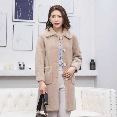 Real Sheep Shearling Fur Coat 2020 Winter Jacket Women 300% Wool Coats and Jackets Women Long Coat Abrigo Mujer MY3604