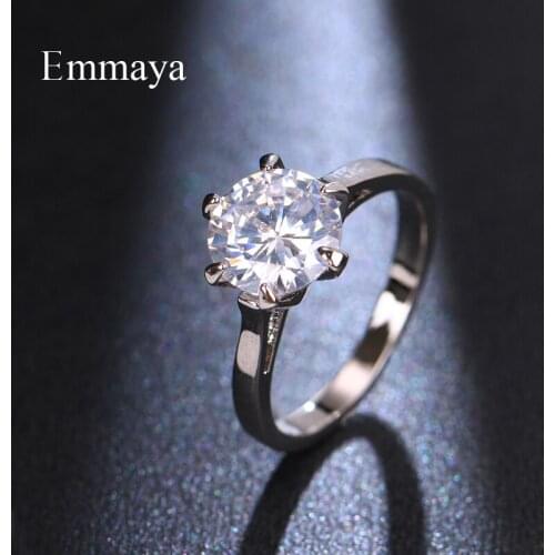 Emmaya Fashion Shiny Cubic Zircon Ring With Six Claws Ring For Female Classic Oranement Wedding Party Charming Jewelry