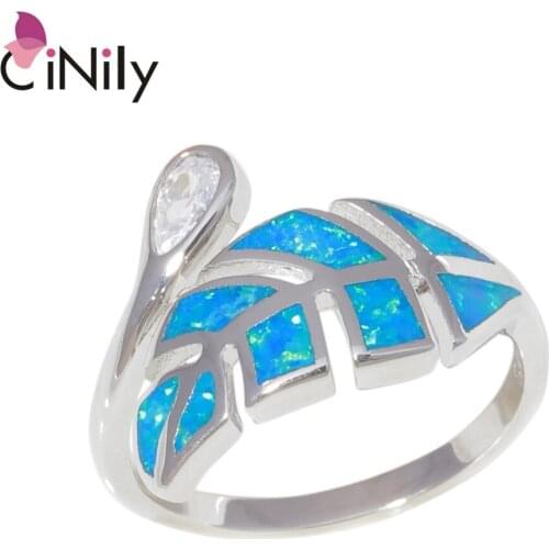 CiNily Created Blue Fire Opal White Zirconia Silver Plated Wholesale NEW for Women Jewelry Birthday Gift Ring Size 7-9 OJ9471