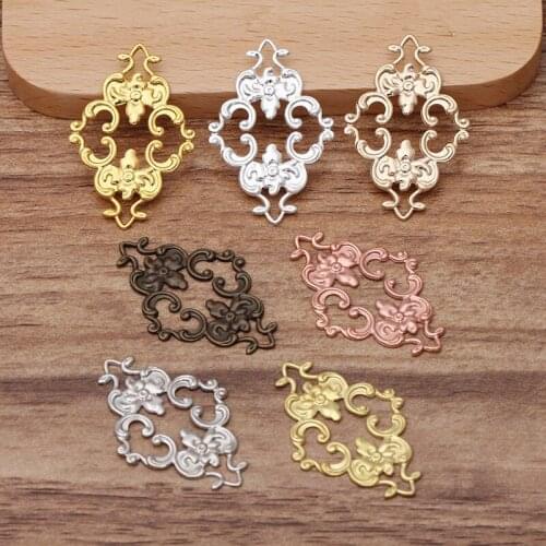 100pcs 23x36mm Gold Silver Plated Copper Sheet Filigree Wraps Connectors Charm DIY Hand Made Jewelry Accessories