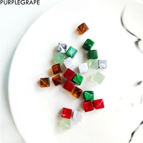 PURPLEGRAPE fashion retro acrylic square marble resin bracelet necklace DIY handmade earrings pendant accessories beads 12pcs