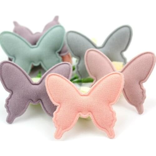 24Pcs 4.5*5cm French terry Butterfly shape Padded Appliques for Babys headwear Decor crafts DIY Hairpin Ornament accessories